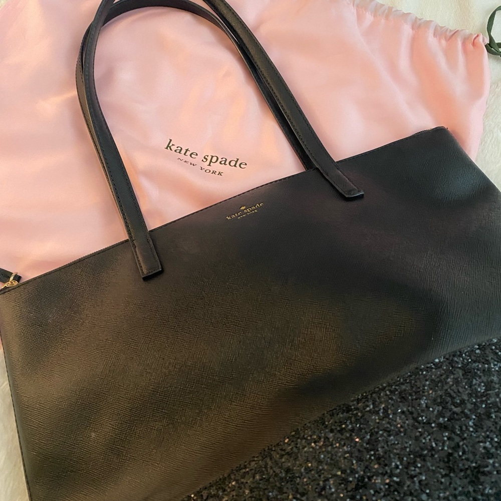 Kate Spade ♠️ Greta Court Black Glitter Tote Bag ♠️